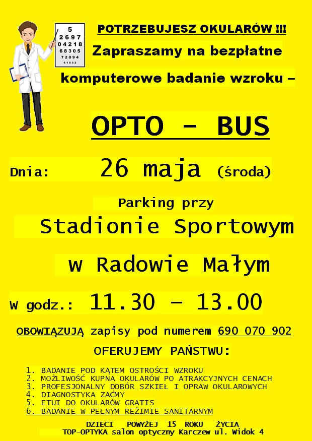 Opto Bus W Radowie Małym Bezpłatne Badanie Wzroku Gmina Radowo Małe 6464