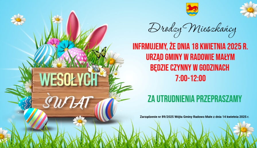 Skrócony czas pracy Urzędu Gminy w dniu 18 kwietnia 2025 r. 