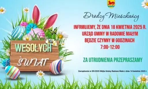 Skrócony czas pracy Urzędu Gminy w dniu 18 kwietnia 2025 r. 